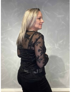 Sort mesh bluse til kvinder med blomsterbroderi – TIPPY Collection TIPPY 2