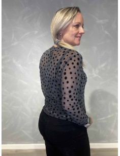 Grå mesh bluse til kvinder med velourprikker – Italian Select TIPPY 2