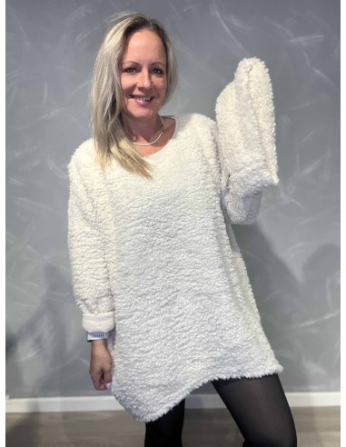 off white teddy trøje med tørklæde – TIPPY Collection