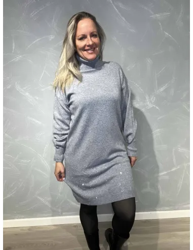 grå strikkjole med glimmersten – Italian Select