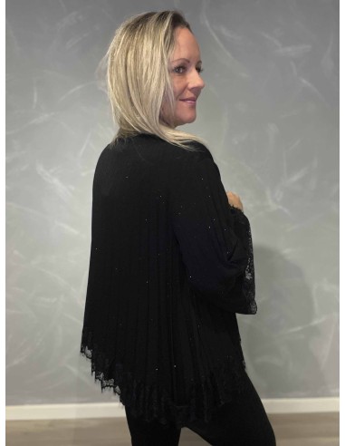 Sort plissé glimmer bluse med glimmereffekt til kvinder – Italian Select”