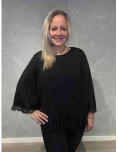 Sort plissé glimmer bluse med glimmereffekt til kvinder – Italian Select
