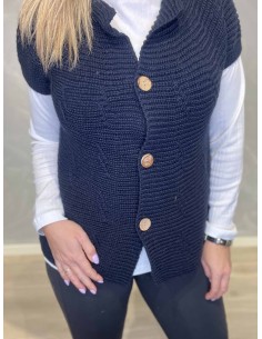 Navy strikvest med knapper til kvinder – TIPPY Collection 2