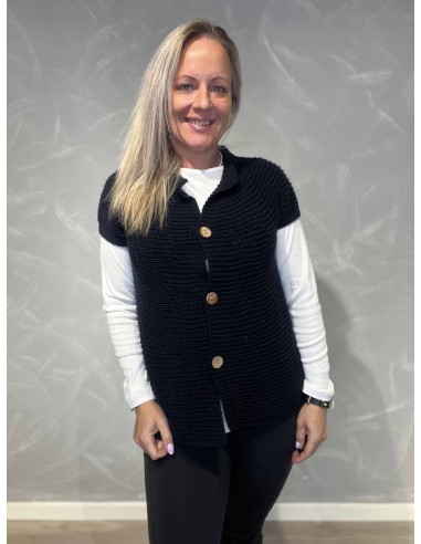 Navy strikvest med knapper til kvinder – TIPPY Collection