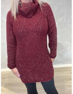 Bordeaux højhalset strik med glimmer til kvinder – TIPPY Collection 2