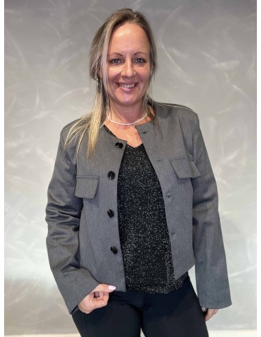 Grå kort blazer jakke med knapper til kvinder – TIPPY Collection