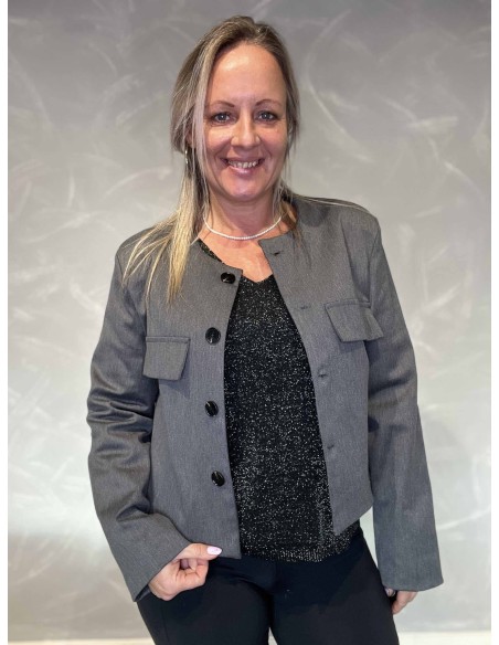 Grå kort blazer jakke med knapper til kvinder – TIPPY Collection