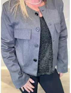 Grå kort blazer jakke med knapper til kvinder – TIPPY Collection 2
