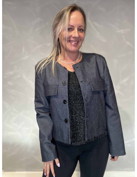 Let denim kort blazer jakke med knapper til kvinder – TIPPY Collection