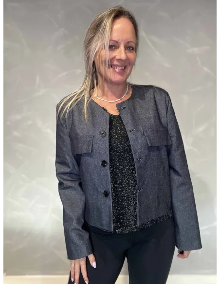 Let denim kort blazer jakke med knapper til kvinder – TIPPY Collection
