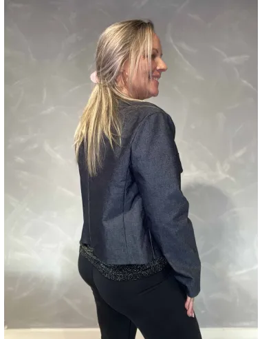 Bagside af let denim kort blazer jakke til kvinder – TIPPY