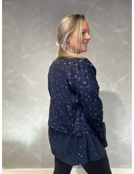 “Bagside af navy kort blazer jakke med print – TIPPY