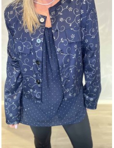 Navy kort blazer jakke med sølv blomsterprint og skuldrepuder – TIPPY Design 2