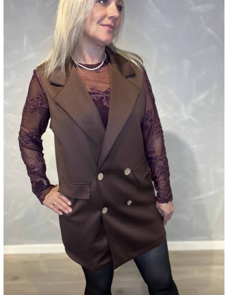 35881 LANG VEST KLASSISK BRUN