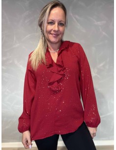 Rød glimmer bluse med flæser til kvinder – TIPPY Collection