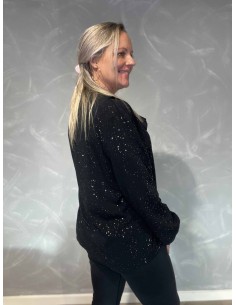 Sort glimmer bluse med flæser til kvinder – TIPPY Collection 2