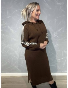 Coffee strik sweatkjole med striber og hætte til kvinder – TIPPY Collection