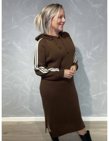 Coffee strik sweatkjole med striber og hætte til kvinder – TIPPY Collection
