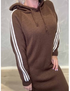 Coffee strik sweatkjole med striber og hætte til kvinder – TIPPY Collection 2