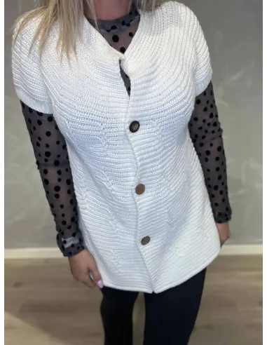 Hvid strikvest, nærbillede af knapper - Tippy Collection