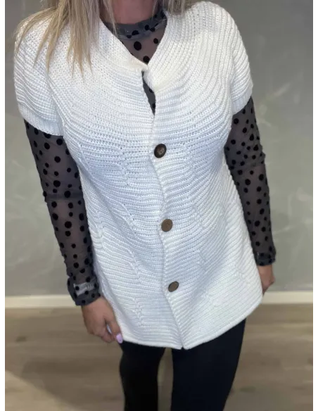 Hvid strikvest, nærbillede af knapper - Tippy Collection