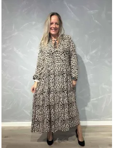 Beige maxikjole leopardprint med bindebånd til kvinder – Italian Select”