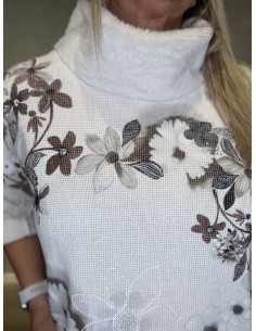Hvid/brun bluse med plys krave og snøre til kvinder – TIPPY Collection 2
