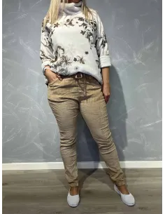 Latte fløjl bukser med bindebånd til kvinder – TIPPY Collection