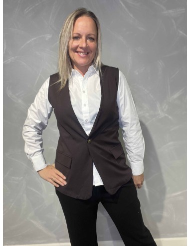 Brun vest med pyntelommer og knap til kvinder – TIPPY Collection