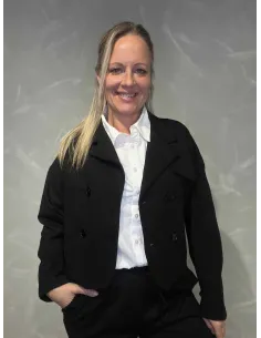 Sort kort jakke med fire knapper til kvinder vist åben – Italian Select