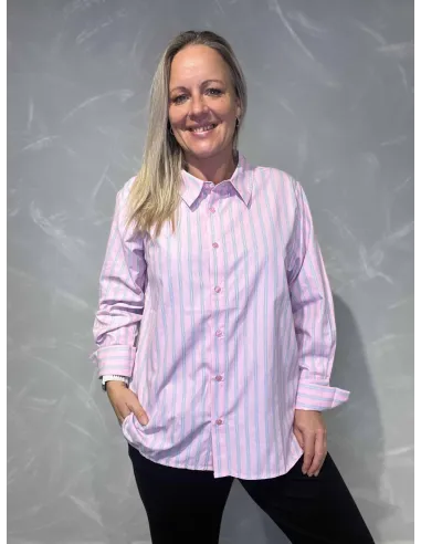 Rosa stribet skjorte med manchetter til kvinder – Design by TIPPY
