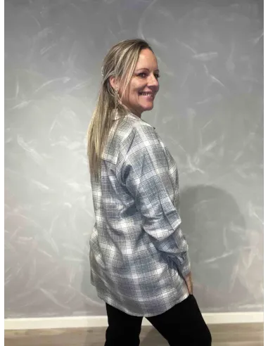 Bagside af grå ternet bomuldsskjorte til kvinder -  Design By TIPPY