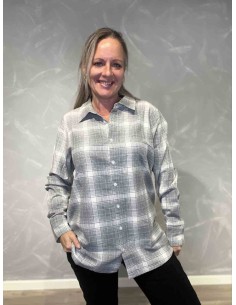 Grå ternet bomuldsskjorte med knapper til kvinder - Design By TIPPY