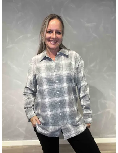 Grå ternet bomuldsskjorte med knapper til kvinder - Design By TIPPY