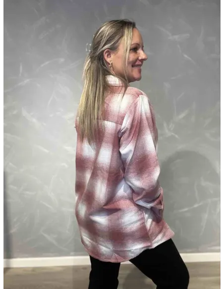 Bagside af rosa ternet bomuldsskjorte til kvinder – TIPPY