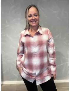 Rosa ternet bomuldsskjorte med knapper til kvinder – Design by TIPPY