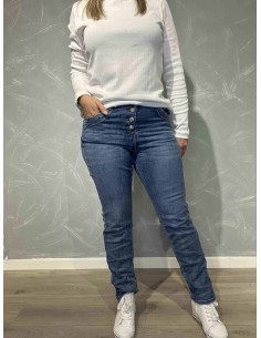Blå denim jeans med dekorative knapper til kvinder – Karostar