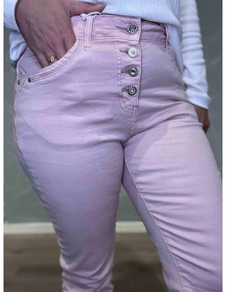 Knaplukning på Karostar rosa slim fit jeans – TIPPY