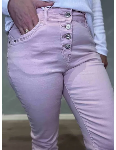 Knaplukning på Karostar rosa slim fit jeans – TIPPY