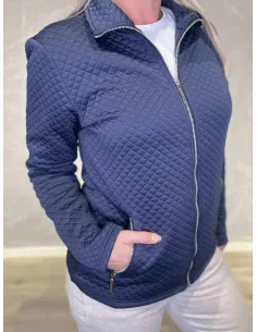 Navy quiltet jakke med lynlås til kvinder – Design by Tippy 2