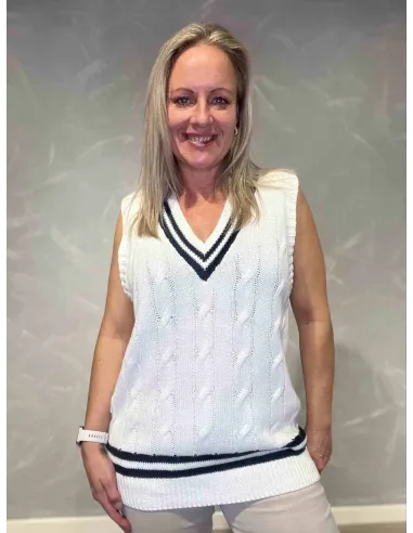 Hvid kabelstrik slipover til kvinder – Tippy Collection