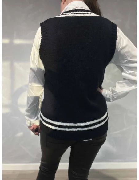 Bagside af navy kabelstrik slipover til kvinder – TIPPY