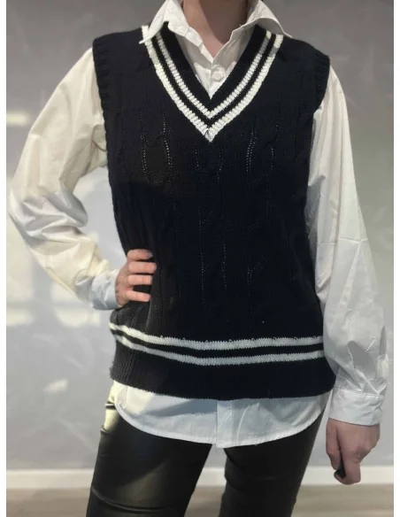 Navy kabelstrik slipover til kvinder – Tippy Collection