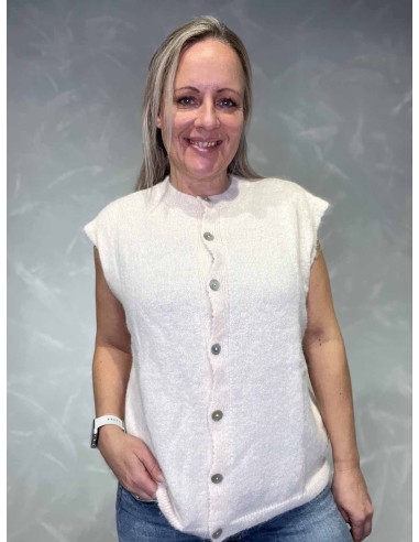 Rosa strikvest med knapper til kvinder – Tippy Collection