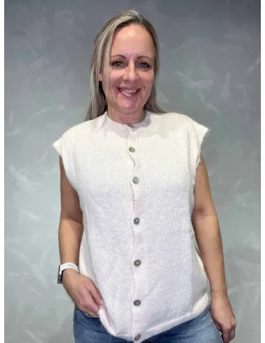 Rosa strikvest med knapper til kvinder – Tippy Collection