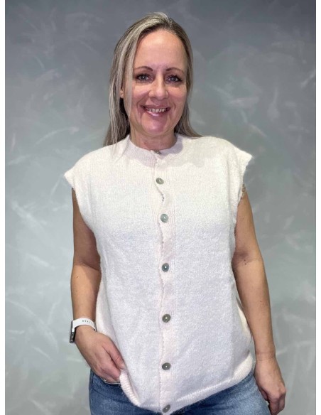 Rosa strikvest med knapper til kvinder – Tippy Collection