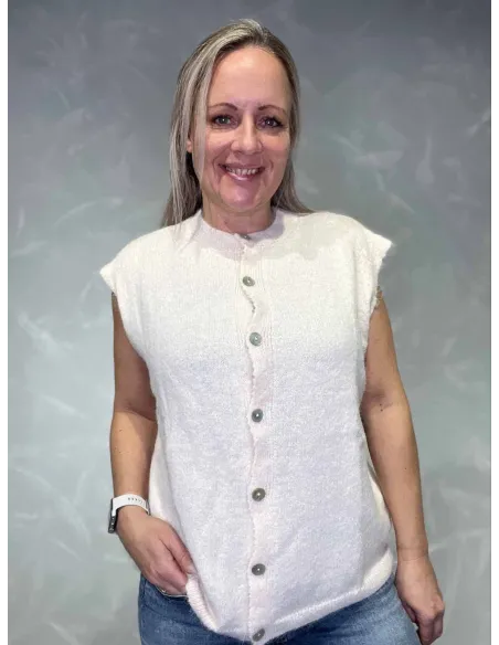 Rosa strikvest med knapper til kvinder – Tippy Collection