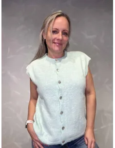 Mint strikvest med knapper til kvinder – Tippy Collection