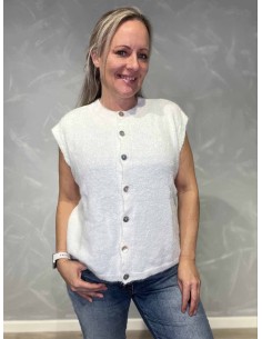 Hvid strikvest med knapper til kvinder – Tippy Collection