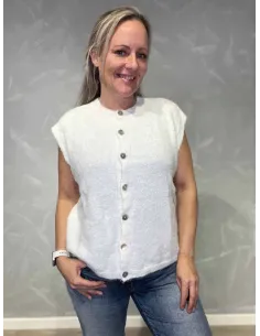 Hvid strikvest med knapper til kvinder – Tippy Collection